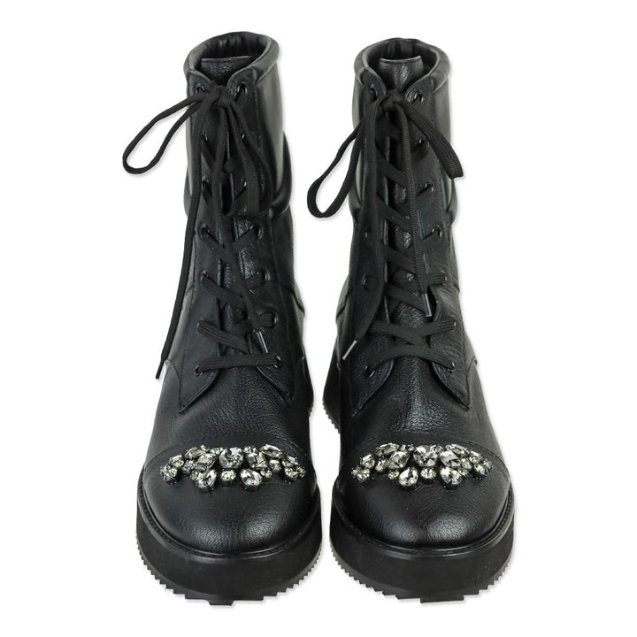 Jimmy Choo Black Leather Hadley Crystal Combat Boots