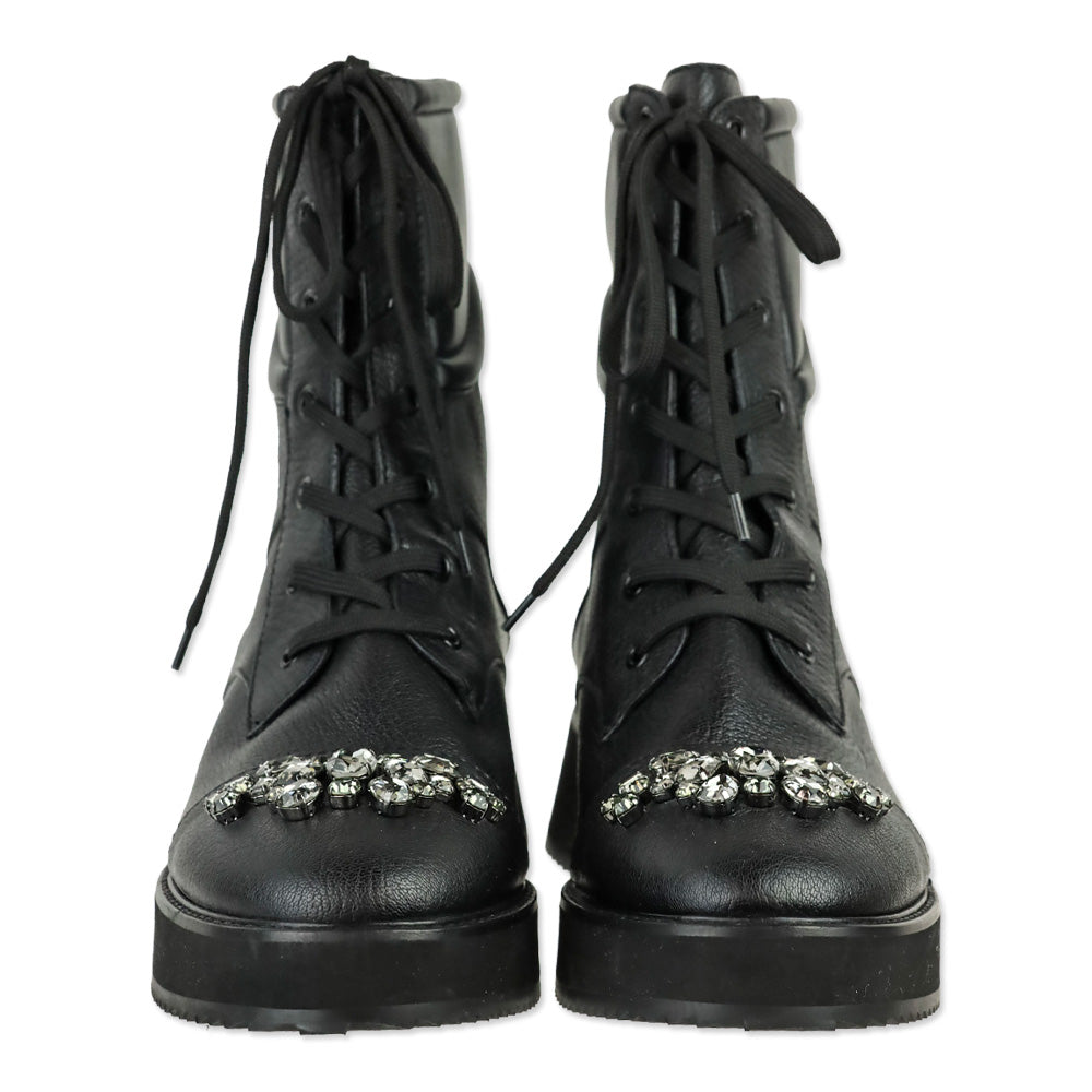 Jimmy Choo Black Leather Hadley Crystal Combat Boots