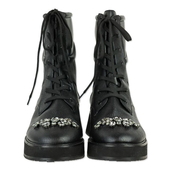Jimmy Choo Black Leather Hadley Crystal Combat Boots