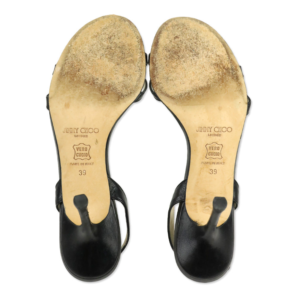 Jimmy Choo Black Leather Jag Slingback Sandal