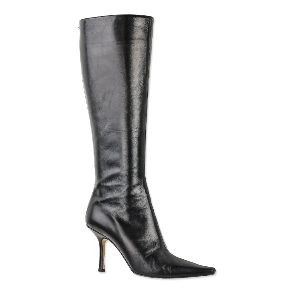Jimmy Choo Black Leather Knee High Booties