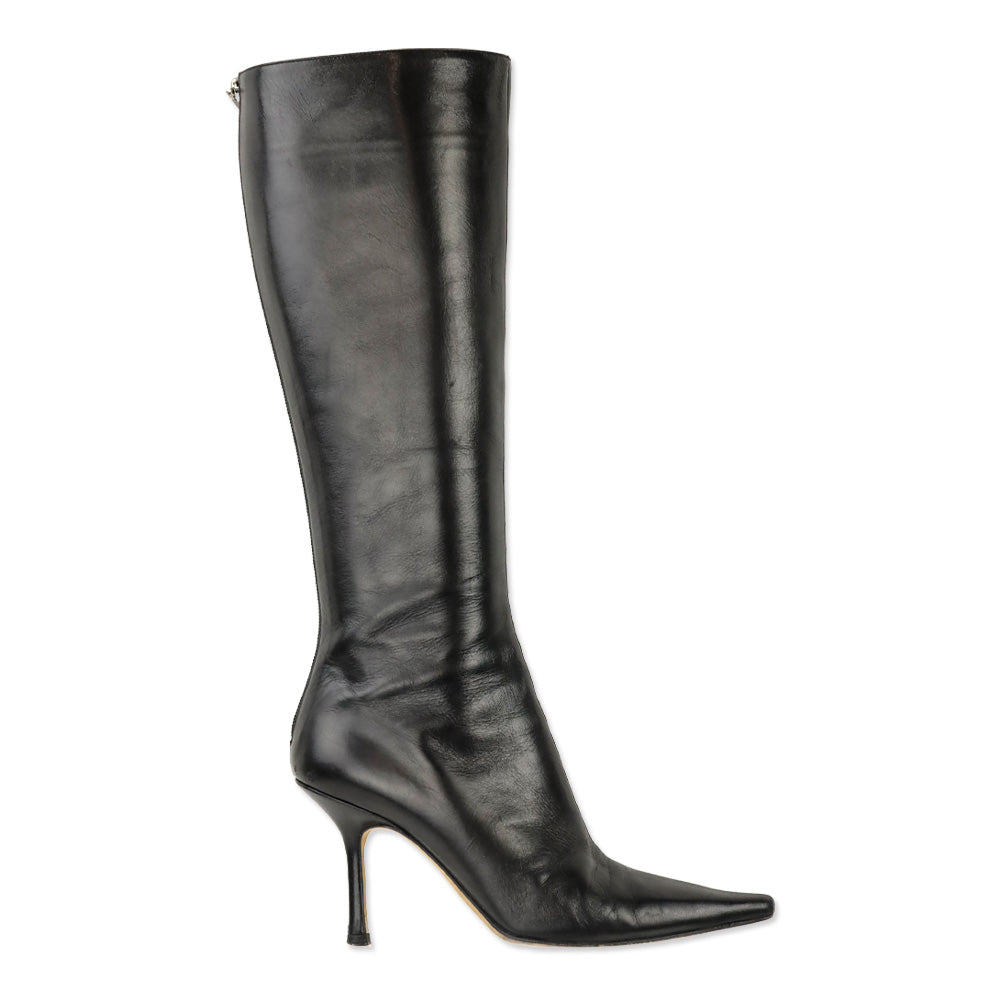 Jimmy Choo Black Leather Knee High Booties