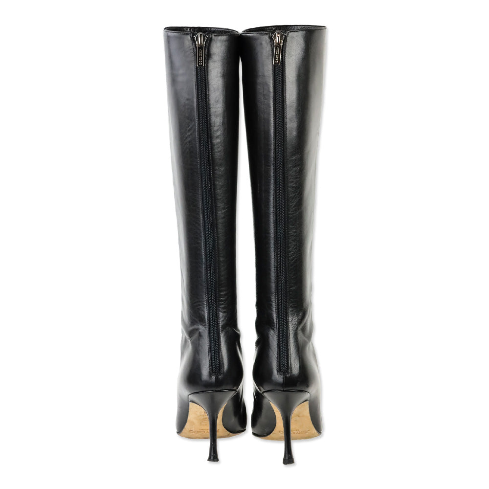 Jimmy Choo Black Leather Knee High Booties