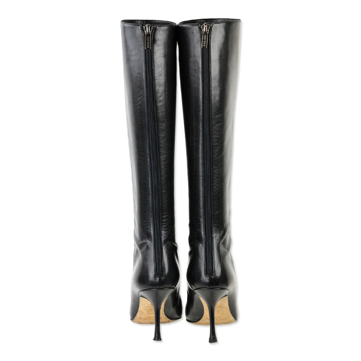 Jimmy Choo Black Leather Knee High Booties