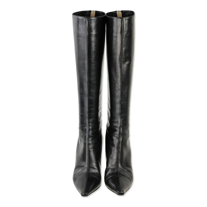Jimmy Choo Black Leather Knee High Booties