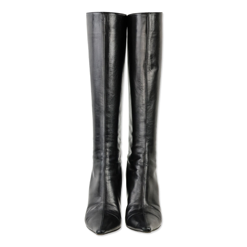 Jimmy Choo Black Leather Knee High Booties