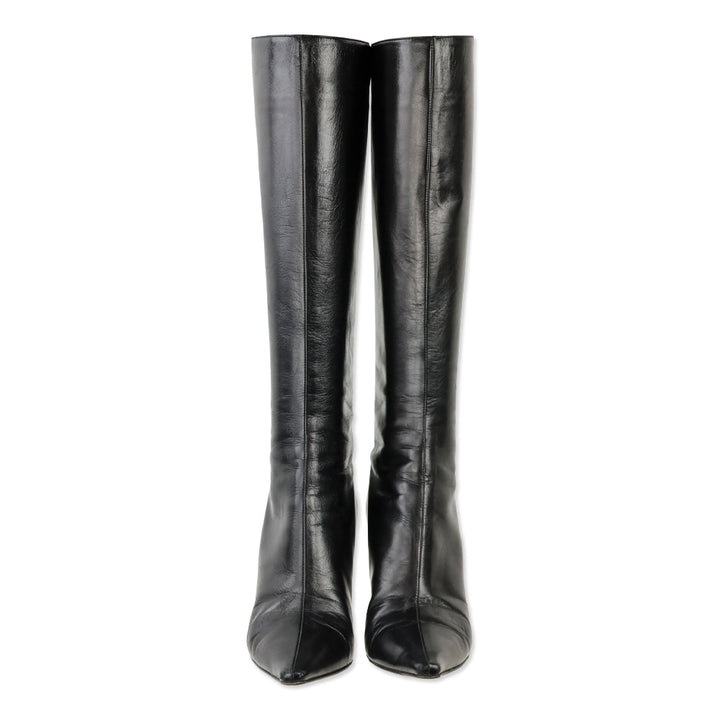 Jimmy Choo Black Leather Knee High Booties