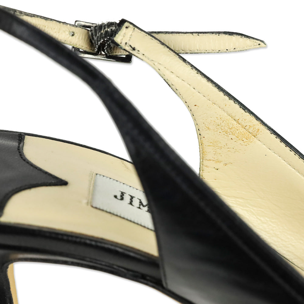 Jimmy Choo Black Leather Pointed Toe Lattice Detail Slingback Heels