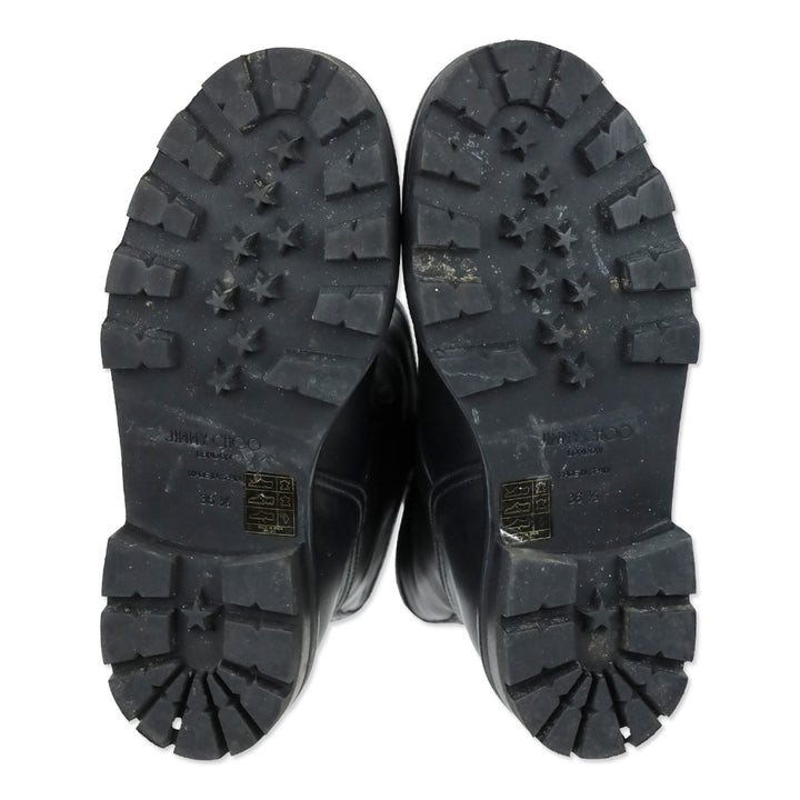 Jimmy Choo Black Leather Youth II Gold Double Buckle Moto Boots