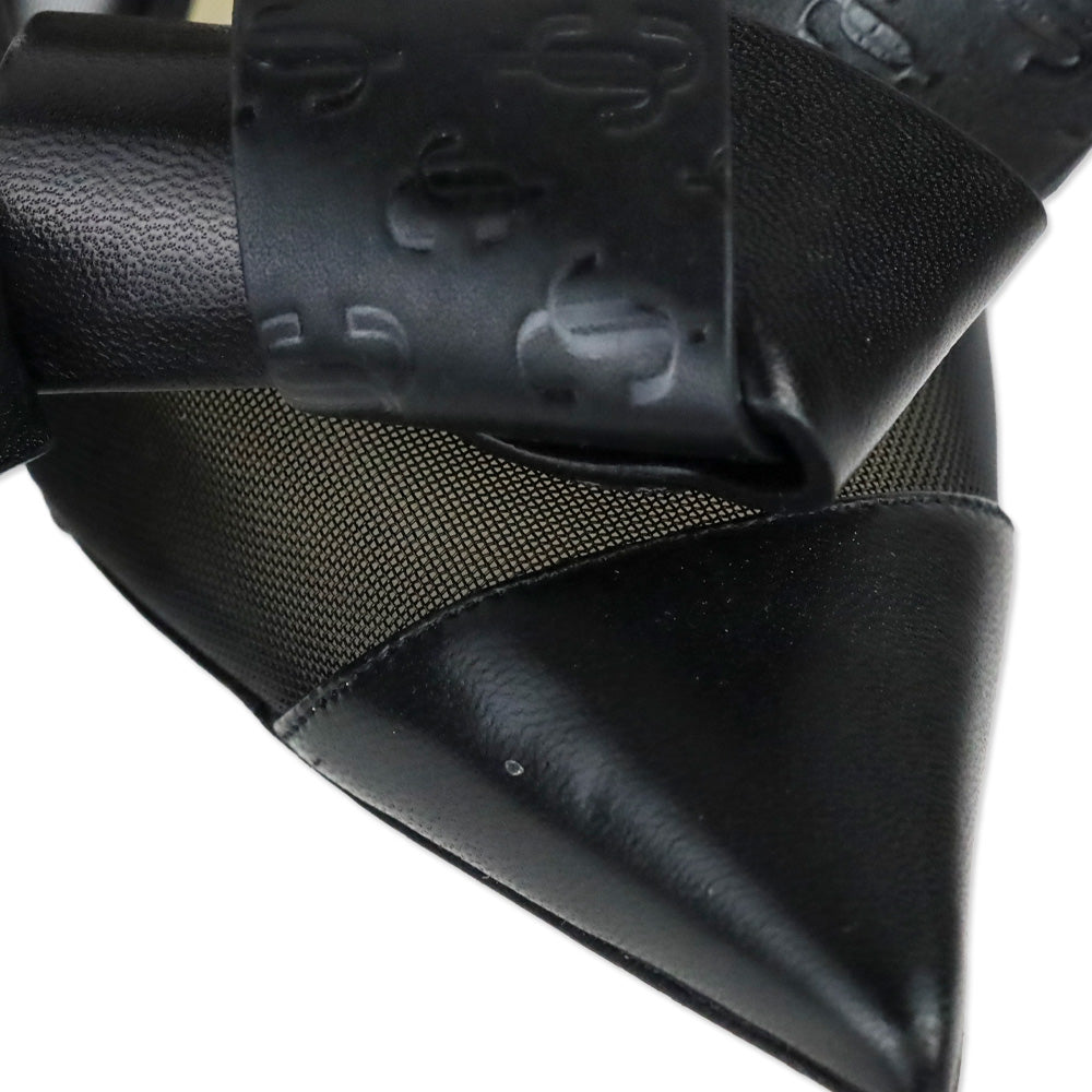 Jimmy Choo Black Mesh JC Logo Leather Bow Lani 100 Pumps