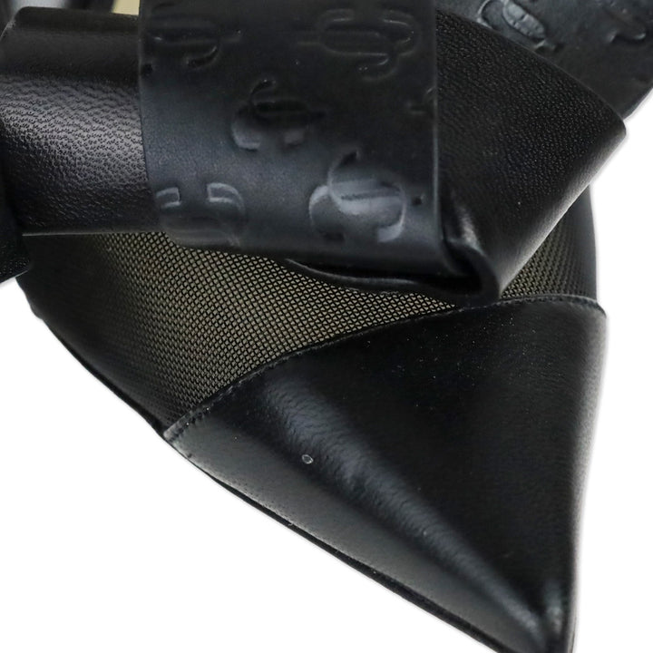 Jimmy Choo Black Mesh JC Logo Leather Bow Lani 100 Pumps