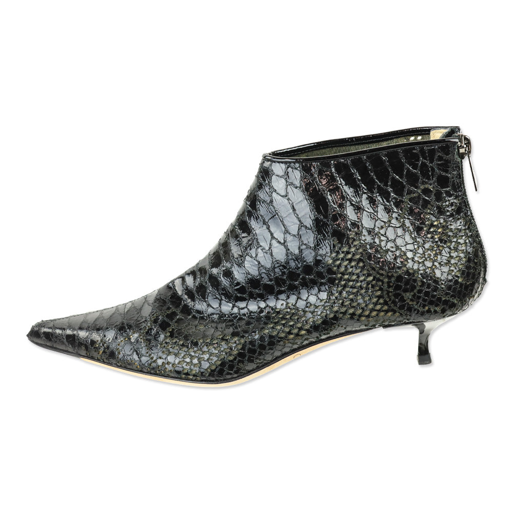 Jimmy Choo Black Patent Perforated Snakeskin Booties