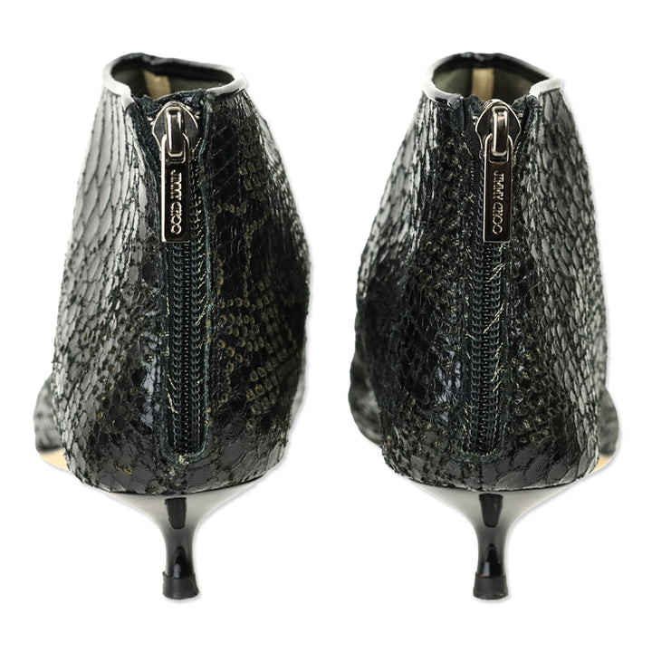 Jimmy Choo Black Patent Perforated Snakeskin Booties
