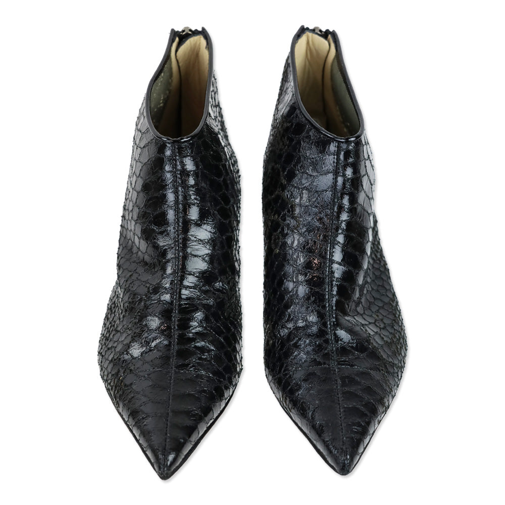 Jimmy Choo Black Patent Perforated Snakeskin Booties