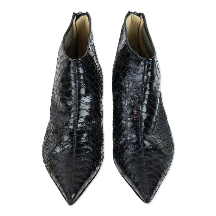 Jimmy Choo Black Patent Perforated Snakeskin Booties