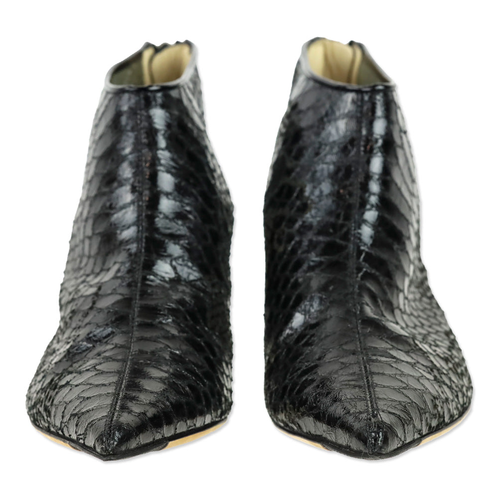 Jimmy Choo Black Patent Perforated Snakeskin Booties