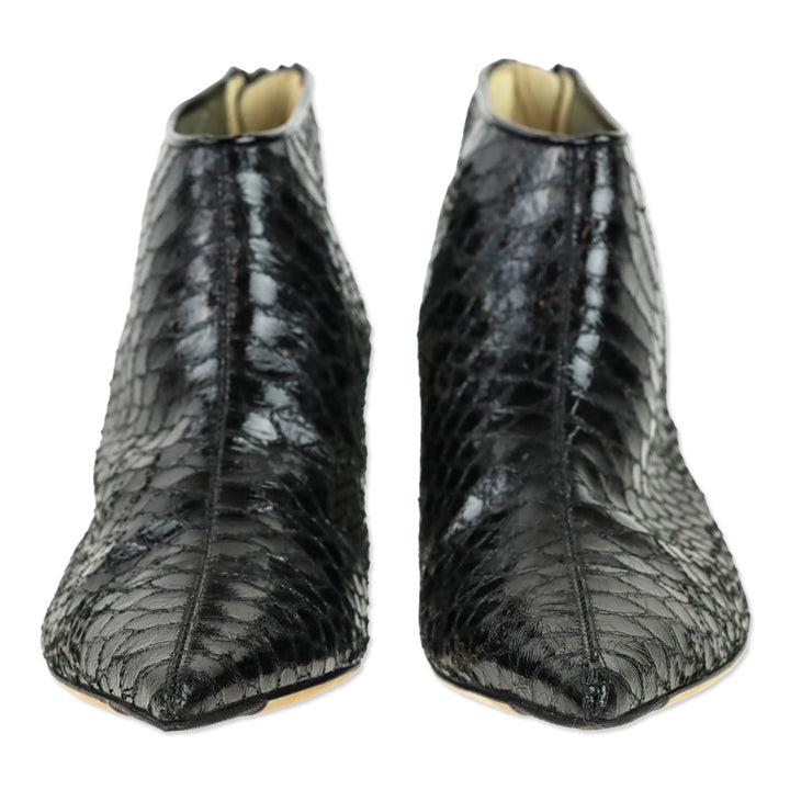 Jimmy Choo Black Patent Perforated Snakeskin Booties