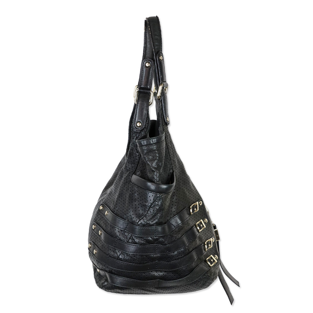 Jimmy Choo Black Perforated Leather Gold Hardware Bree Bag