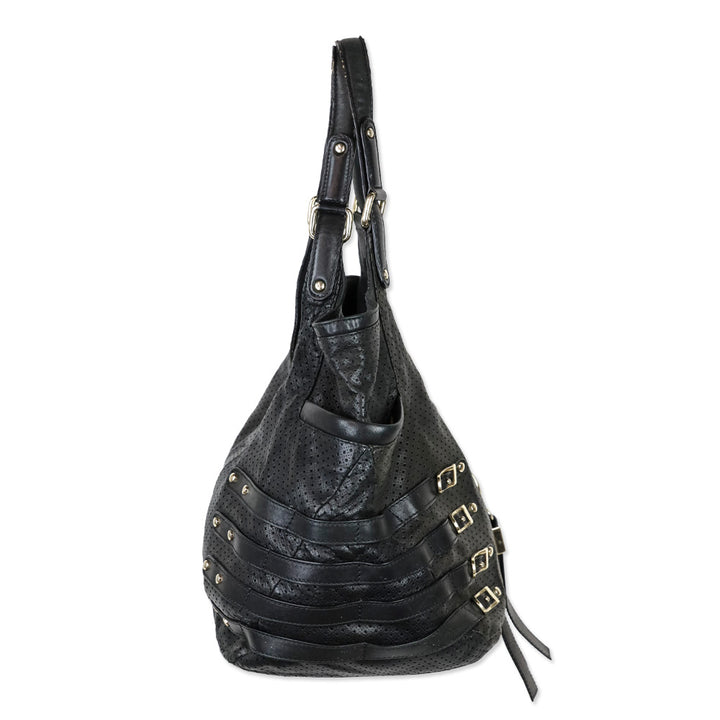 Jimmy Choo Black Perforated Leather Gold Hardware Bree Bag