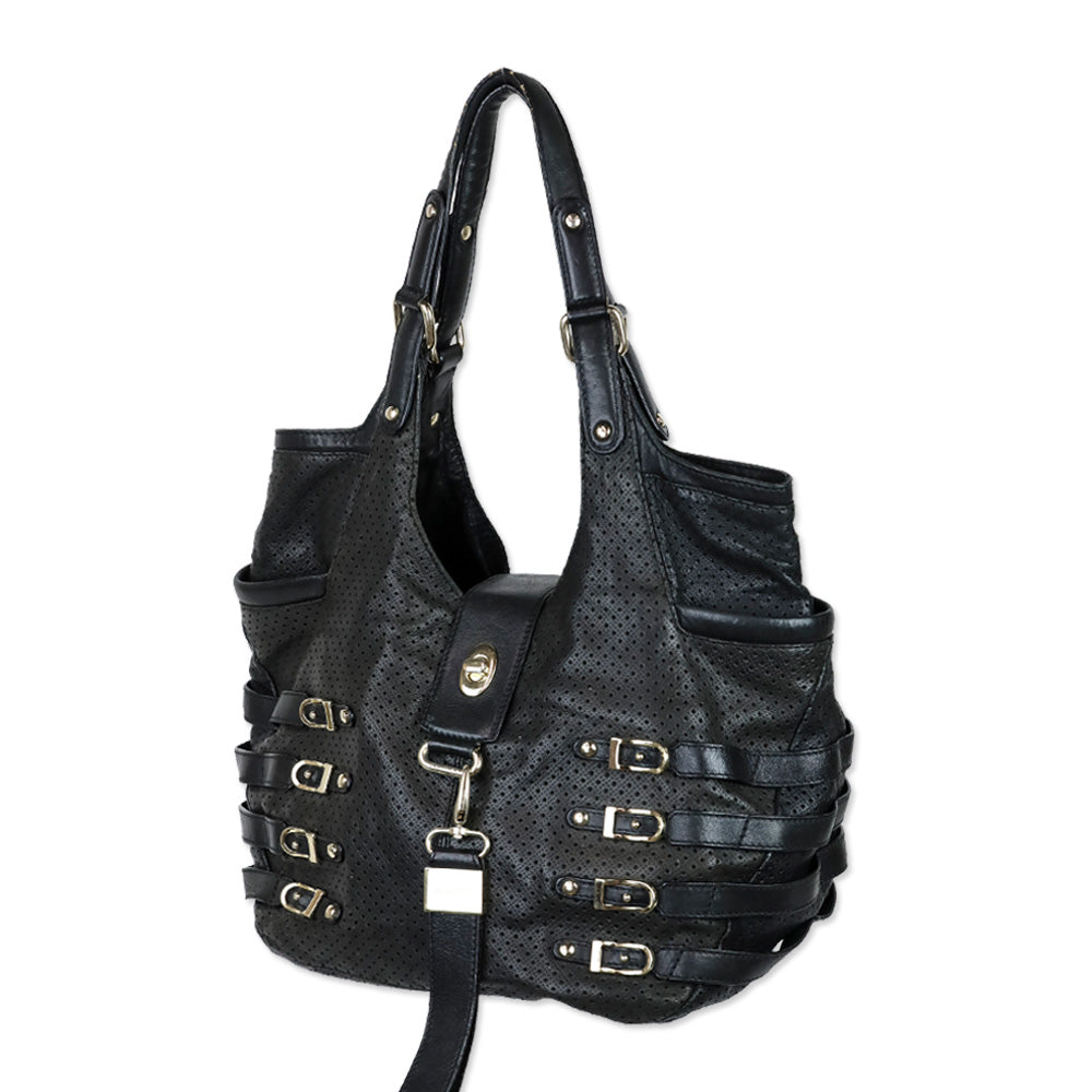 Jimmy Choo Black Perforated Leather Gold Hardware Bree Bag