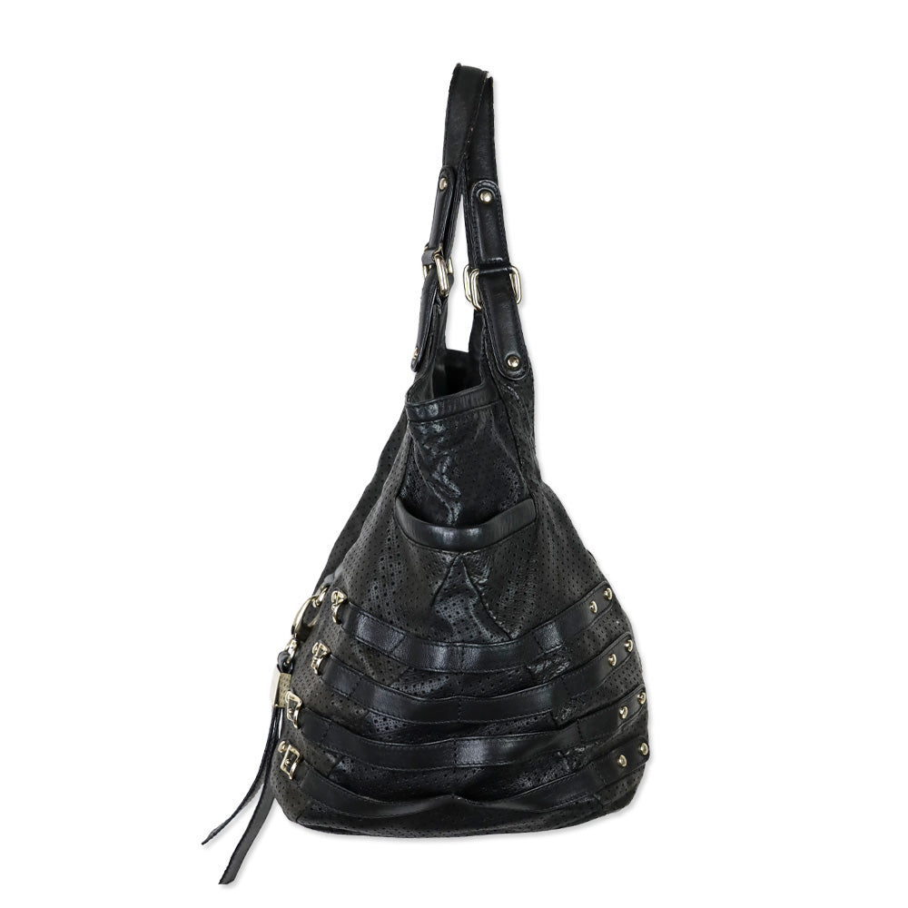 Jimmy Choo Black Perforated Leather Gold Hardware Bree Bag