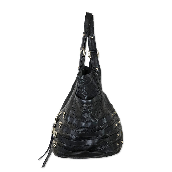 Jimmy Choo Black Perforated Leather Gold Hardware Bree Bag