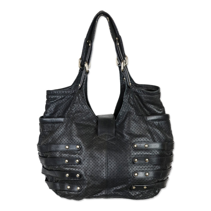 Jimmy Choo Black Perforated Leather Gold Hardware Bree Bag