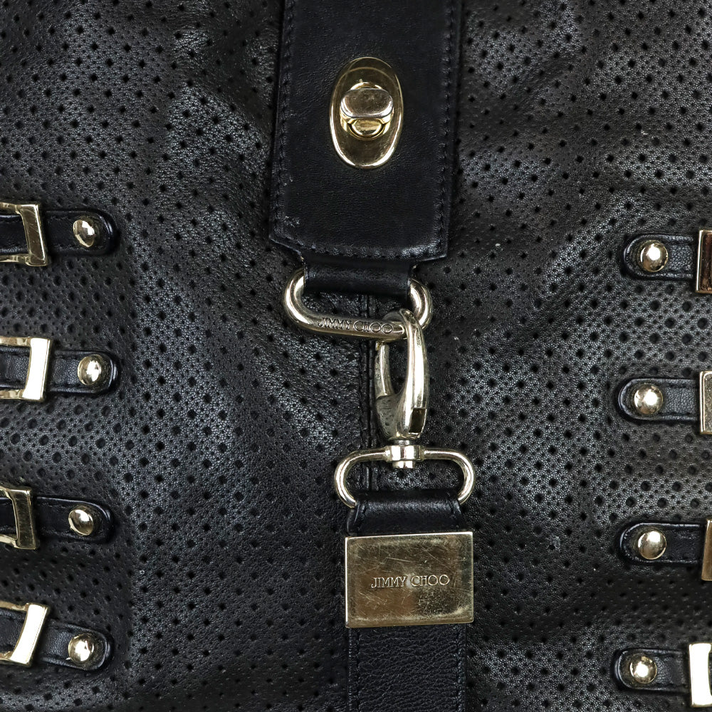 Jimmy Choo Black Perforated Leather Gold Hardware Bree Bag