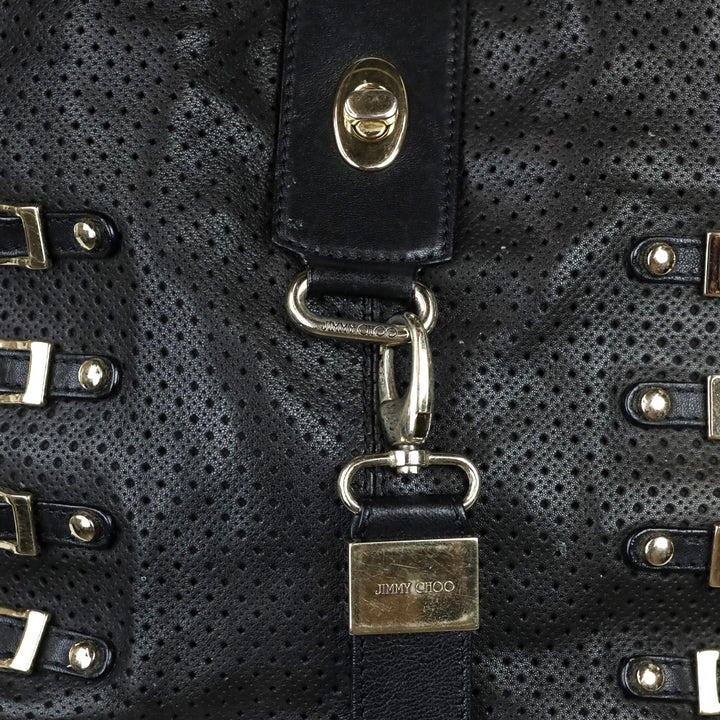 Jimmy Choo Black Perforated Leather Gold Hardware Bree Bag