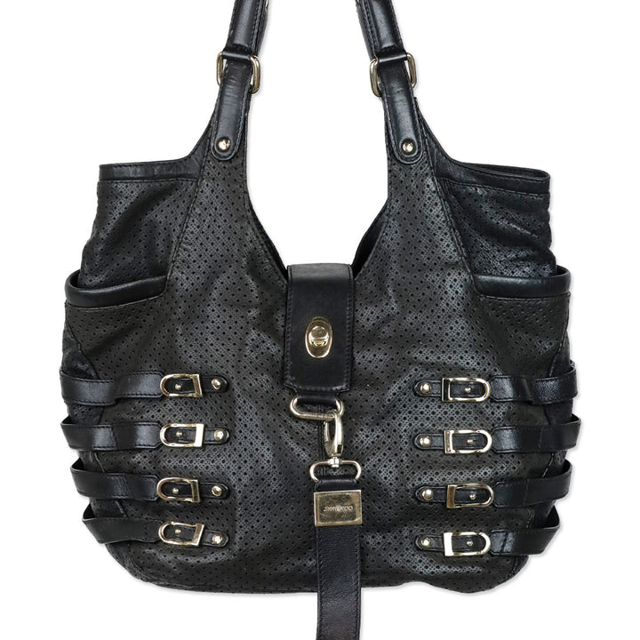 Jimmy Choo Black Perforated Leather Gold Hardware Bree Bag
