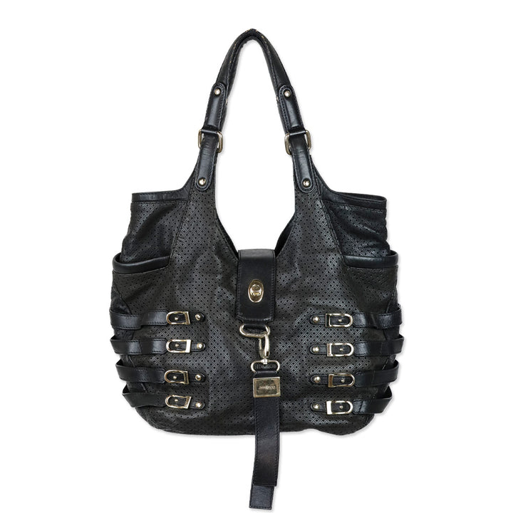 Jimmy Choo Black Perforated Leather Gold Hardware Bree Bag