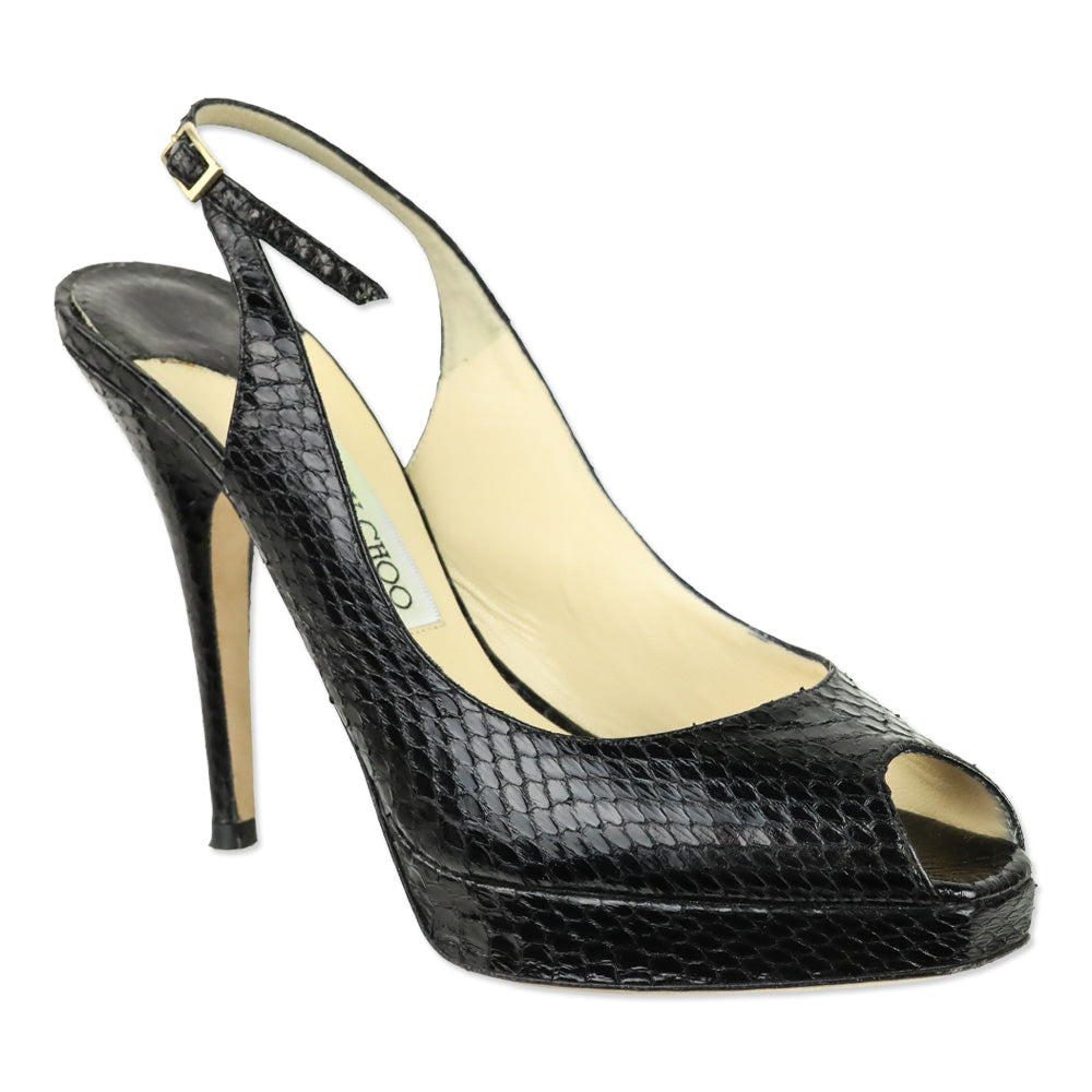 Jimmy Choo Black Snakeskin Leather Clue Slingback Pump