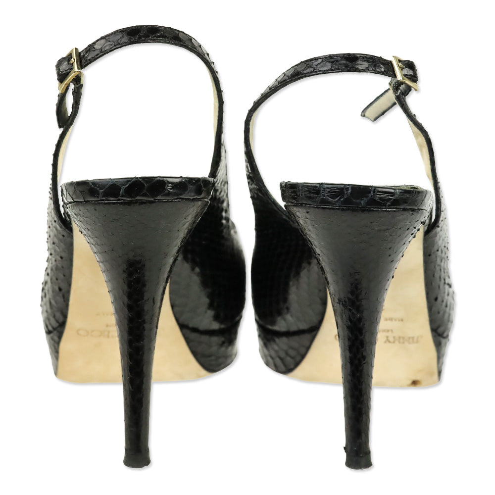 Jimmy Choo Black Snakeskin Leather Clue Slingback Pump