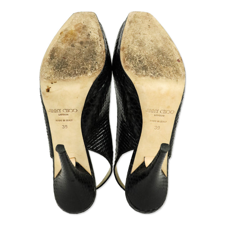 Jimmy Choo Black Snakeskin Leather Clue Slingback Pump