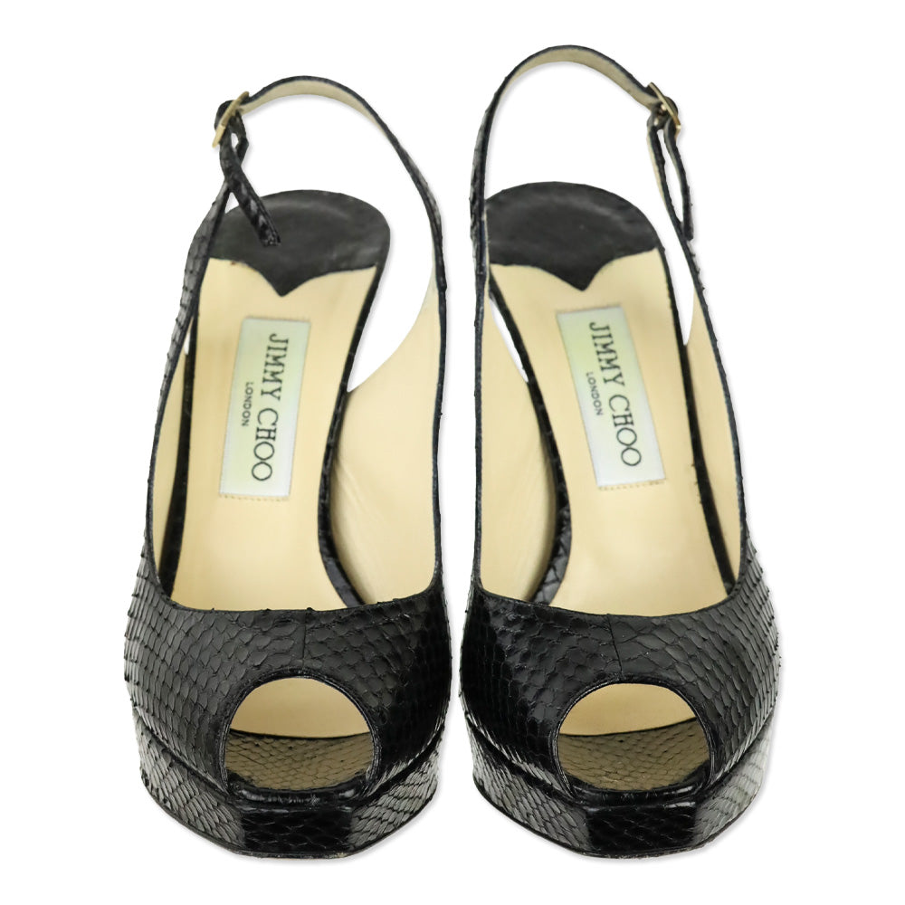 Jimmy Choo Black Snakeskin Leather Clue Slingback Pump