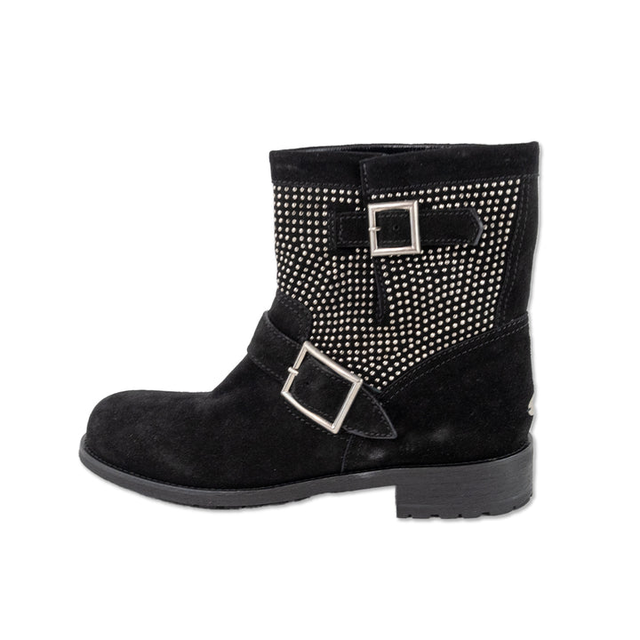 Jimmy Choo Black Suede Combat Boots with Silver Studs