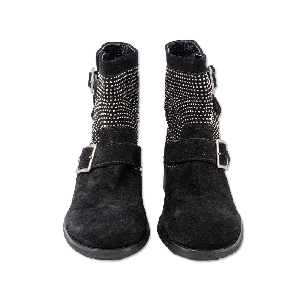 Jimmy Choo Black Suede Combat Boots with Silver Studs