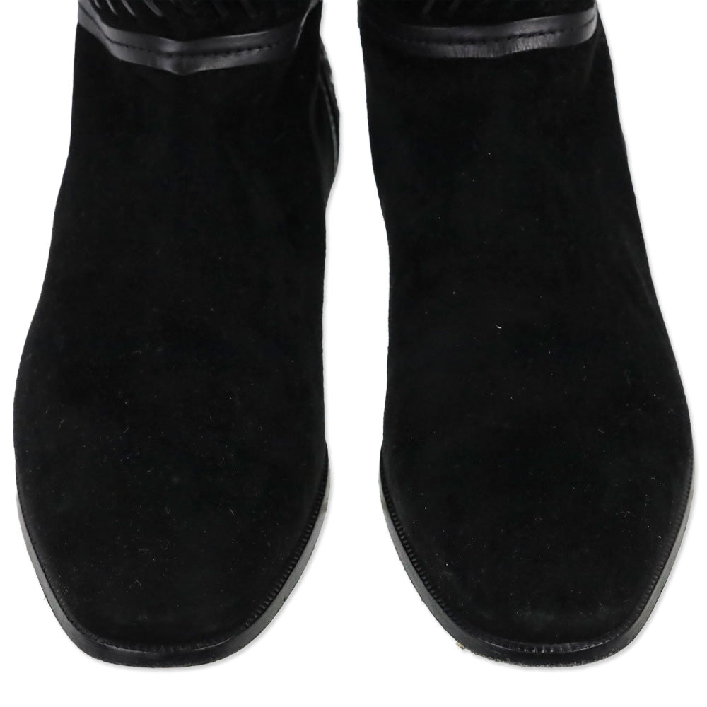 Jimmy Choo Black Suede Duncan Tassel & Stitching Over-the-Knee Boots