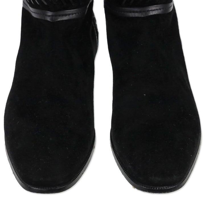 Jimmy Choo Black Suede Duncan Tassel & Stitching Over-the-Knee Boots