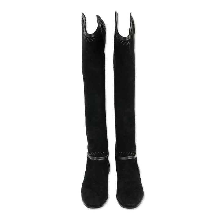 Jimmy Choo Black Suede Duncan Tassel & Stitching Over-the-Knee Boots