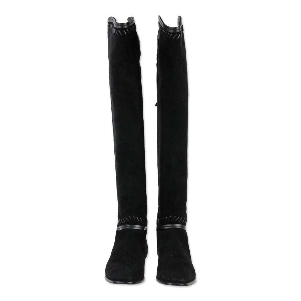 Jimmy Choo Black Suede Duncan Tassel & Stitching Over-the-Knee Boots