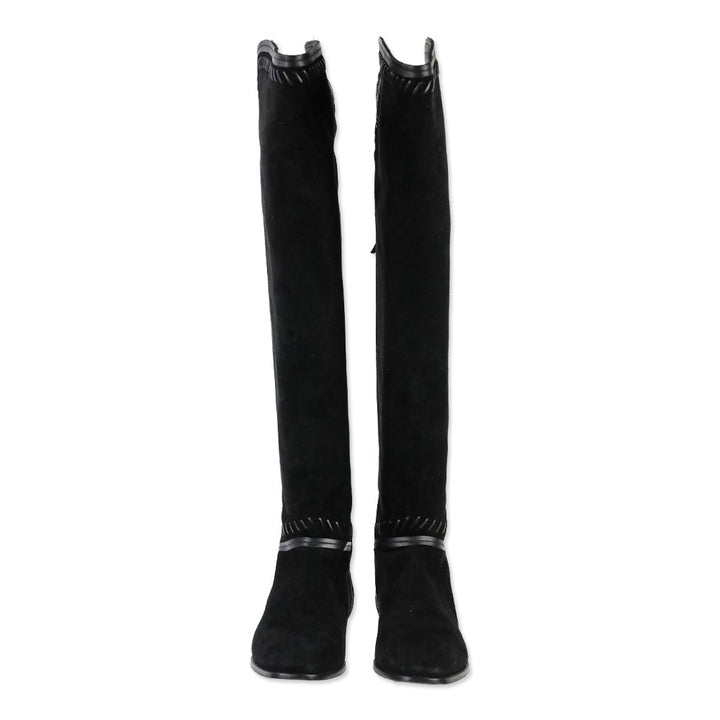 Jimmy Choo Black Suede Duncan Tassel & Stitching Over-the-Knee Boots