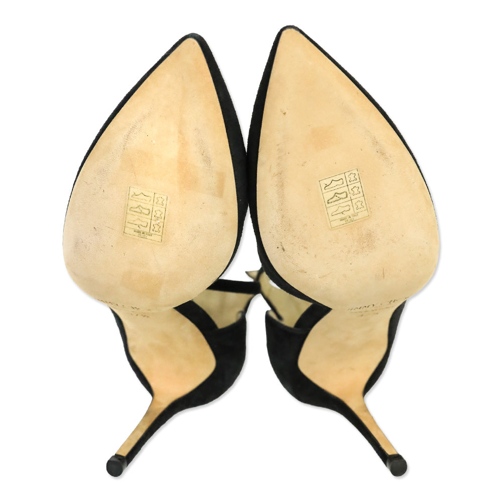 Jimmy Choo Black Suede Lucy Ankle Strap Pointed Toe D'orsay Pumps