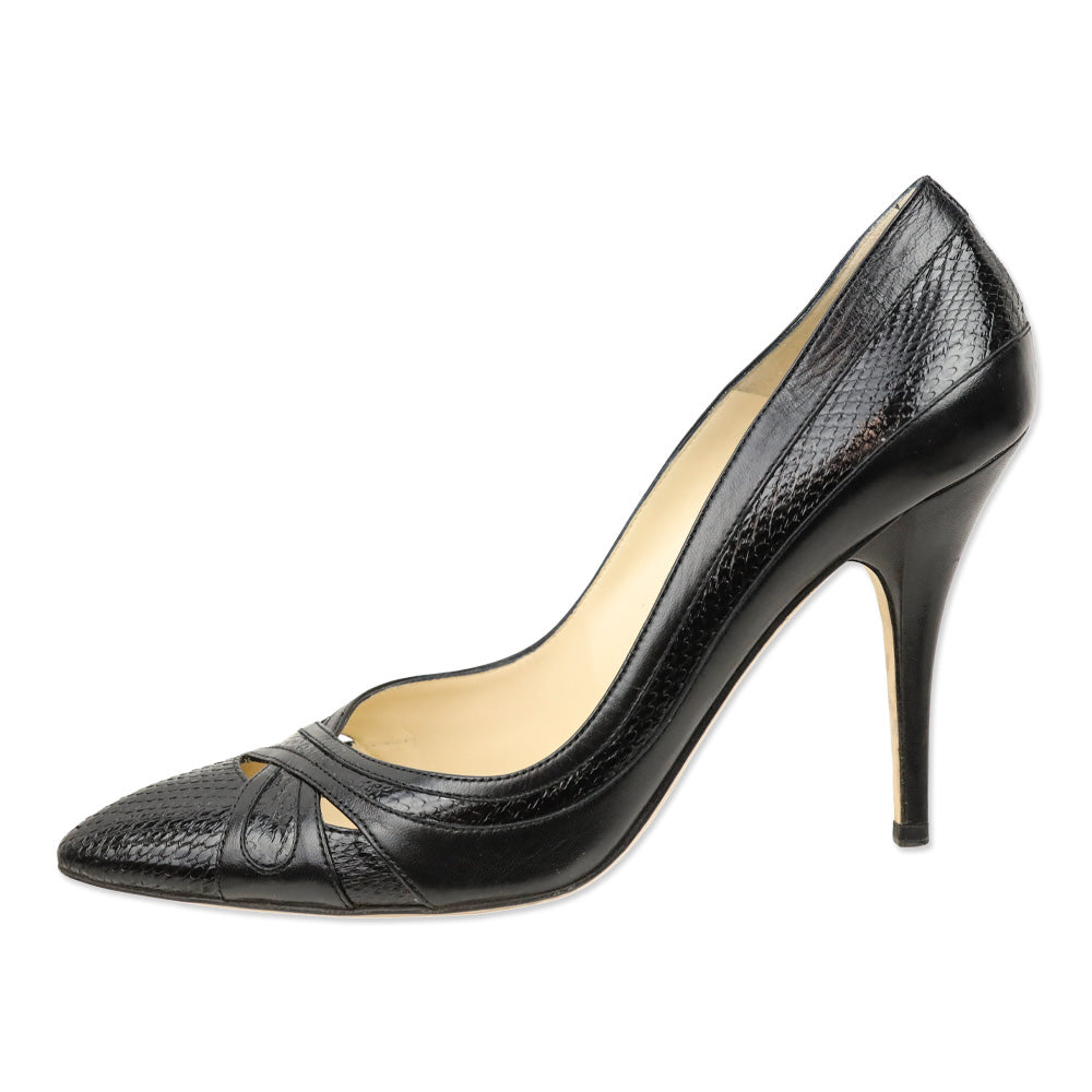 Jimmy Choo Black Watersnake/Leather Pump