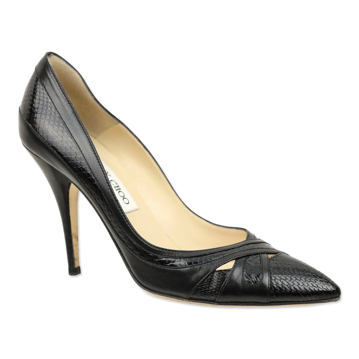 Jimmy Choo Black Watersnake/Leather Pump