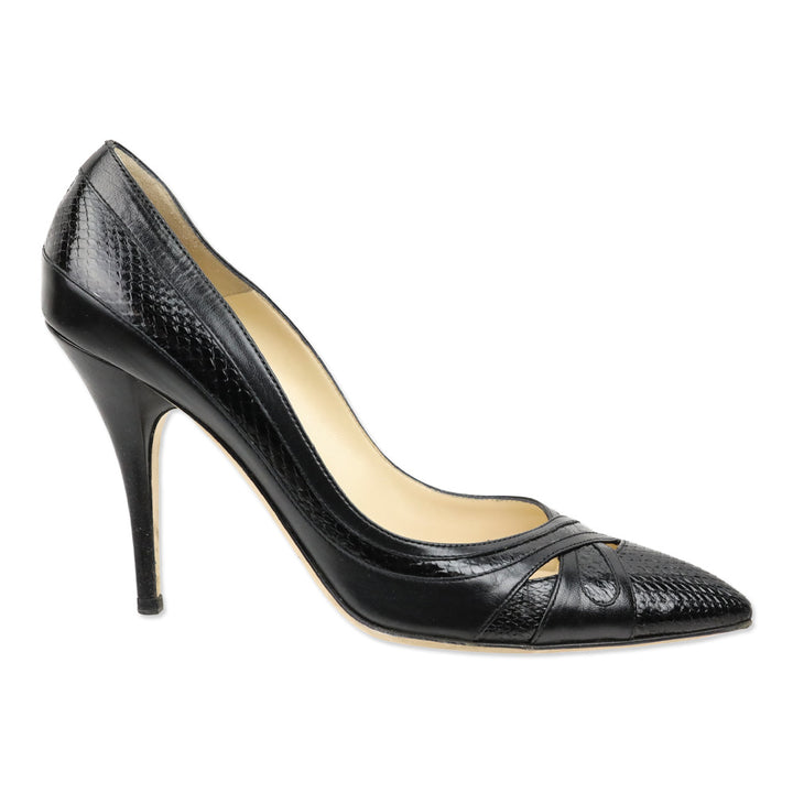 Jimmy Choo Black Watersnake/Leather Pump