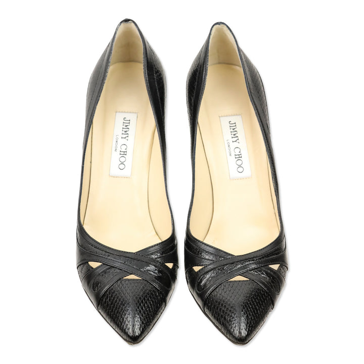 Jimmy Choo Black Watersnake/Leather Pump