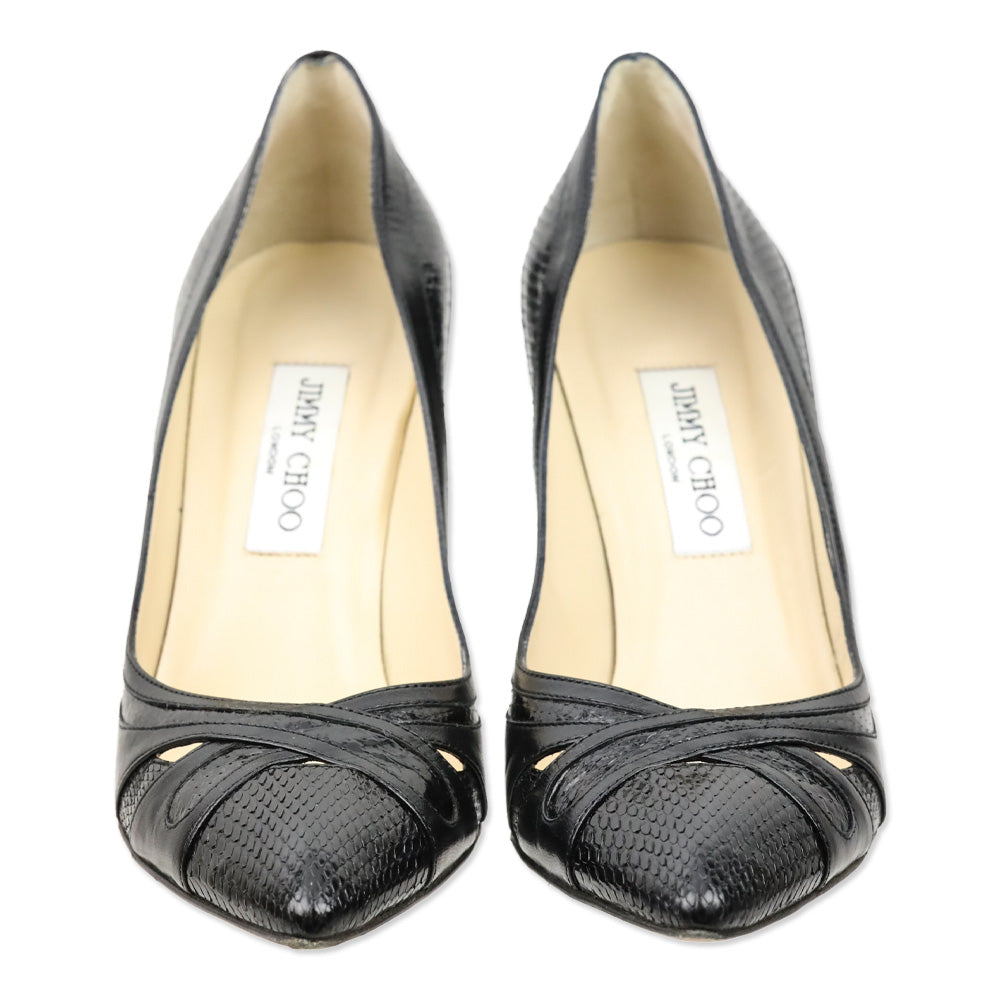Jimmy Choo Black Watersnake/Leather Pump