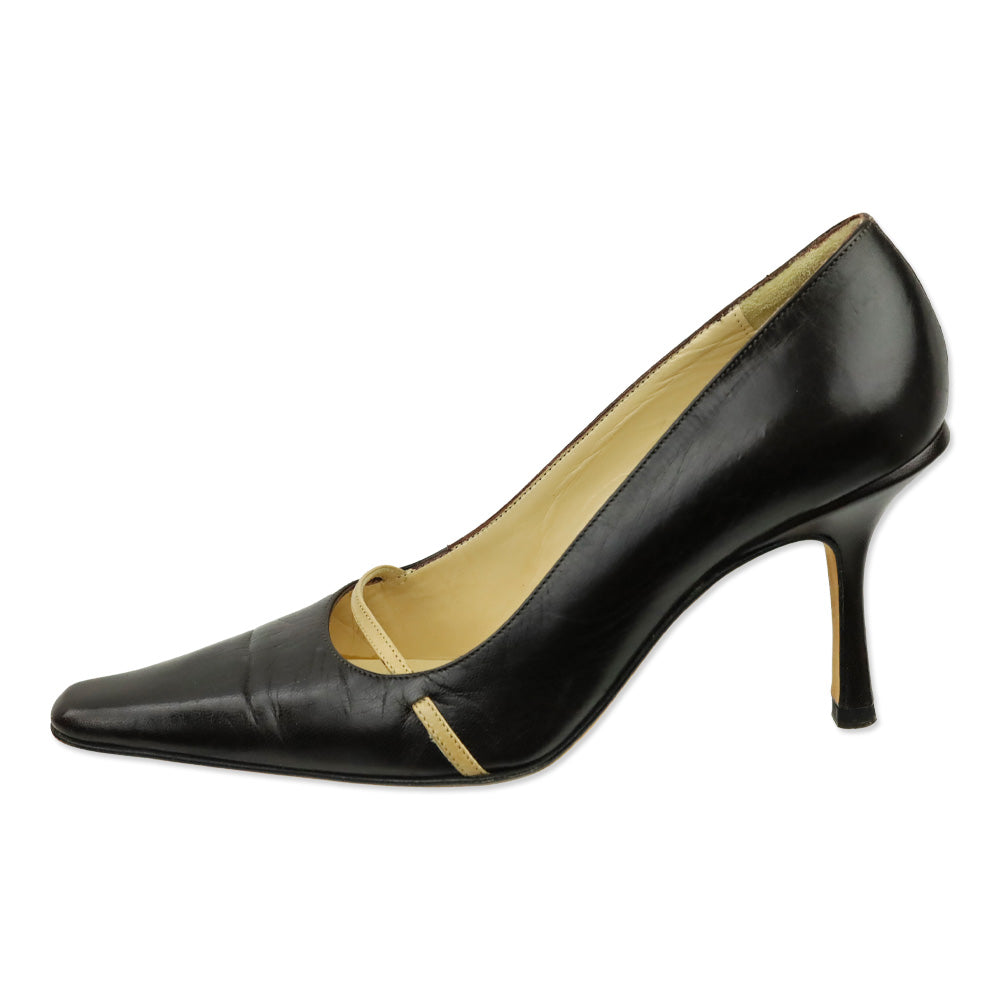 Jimmy Choo Brown Leather & Tan Strap Pump