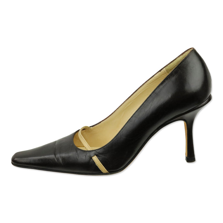 Jimmy Choo Brown Leather & Tan Strap Pump
